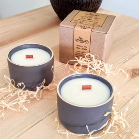 Msulwa, Natural Coconut & Soy Wax Wood Wick Candles